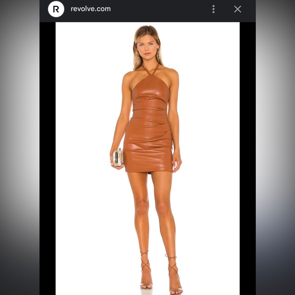 Nookie Cognac Brown Faux Leather Mini Dress